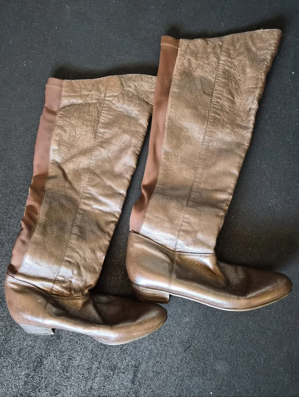 Brown Leather Knee-High Women's Riding Boots Stretchy
